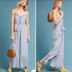 Blue and white striped jumpsuit